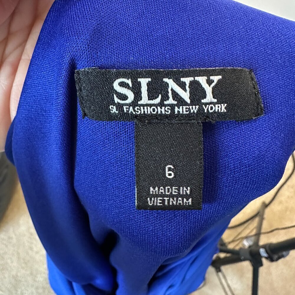 NWOT SLNY Womens Blue Sleeveless Pullover Surplice Hi-Low Maxi Dress Size: 6 - Picture 9 of 11